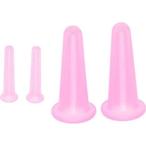 4 pièces Ventouses de Massage Souples et Nettoyables - Set Thérapie par Ventouses Compact et Léger pour Visage - Rose (1/5)