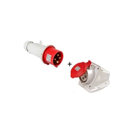 Digital - Prise de Courant Europu00e9enne socle 3P+T 32A + Fiche mu00e2le - 380V - IP 44 - Ru00e9f. : 51214+51314 (1/3)