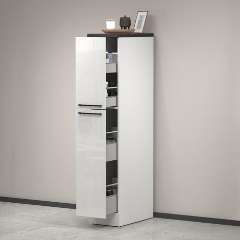 Dmora - Despensa de cocina Quintino, Mueble multiusos, mueble de almacenaje con 2 cajones, 100% Made in Italy, 30x60h165 cm, Blanco brillo y pizarra (1/5)