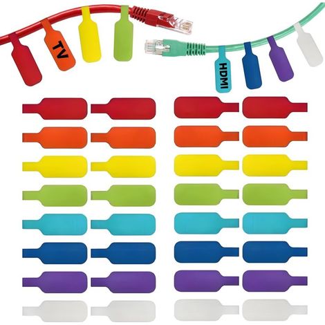 32 étiquettes câble électrique, 4,5 x 2 cm, réutilisables, multicolores, inscriptibles, pour organisation de câbles réseau, charge, home cinéma (1/5)