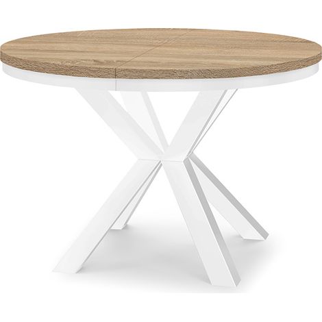 Table à manger ronde extensible RAL avec cerclage métallique, style loft, industriel, diamètre : 110 / 160 cm, couleur :sobre / blanc (1/4)