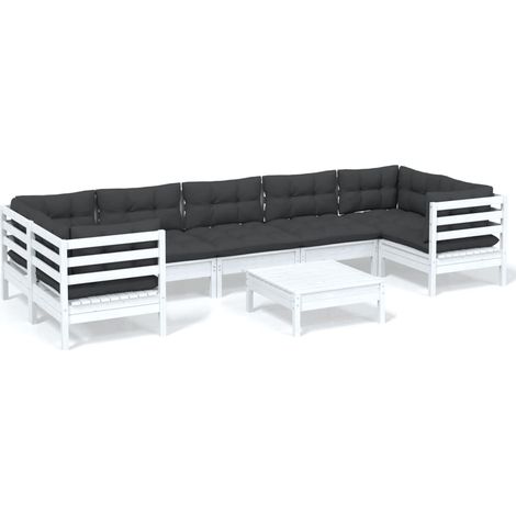 Muebles de jardín 8 pzas con cojines blanco madera de pino vidaXL (1/5)