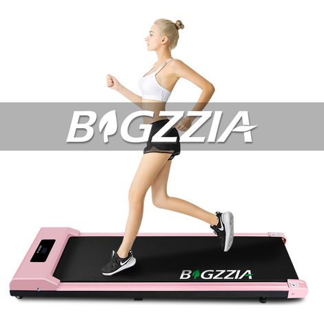 Tapis de course Portable - Motorisé 1-10 Km/h, Vitesse Réglable, Écran LCD, Ultra Fin et Silencieux, Roues de Transport - Rose