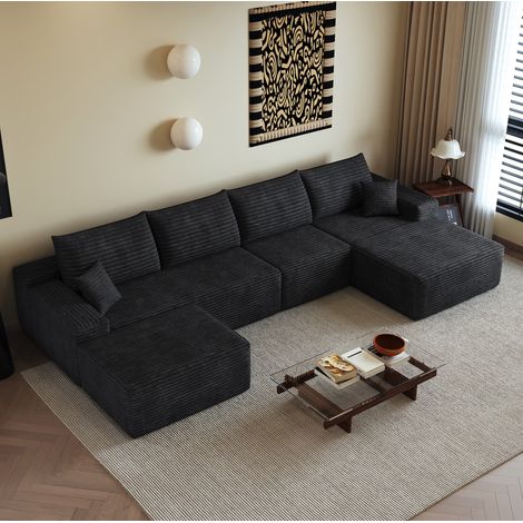 Sofá esquinero modular 340 cm en L, sin montaje, negro DESVIAE (1/5)