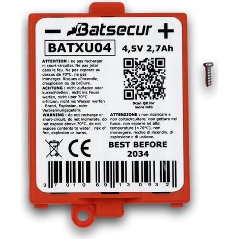 Pile Alarme BATXU04 Compatible RXU04X pour DAITEM Hager LOGISTY ATRAL - 4.5V 2.7Ah (1/5)