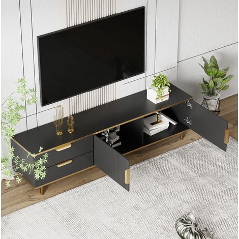 Mueble TV salón con cajones y puertas negro dorado OKMYHOME (1/5)