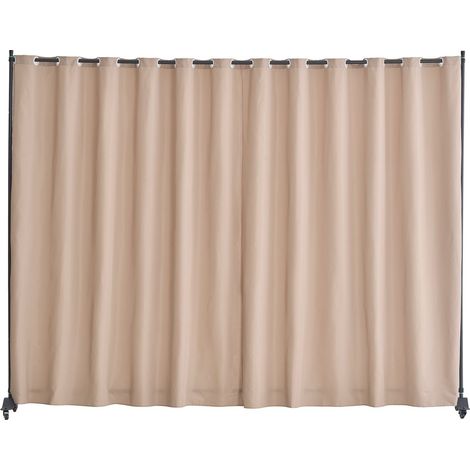 Paravent de séparation portable à roulettes, avec support pour rideau, écran de séparation autoportant pour bureau, chambre, salle à manger, bureau, marron (1/5)