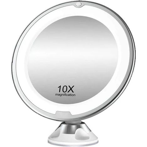 Miroir de Courtoisie avec Lampe Fluorescente, Grossissement 10x, 30 LED, Rotation 360° Odipie (1/4)