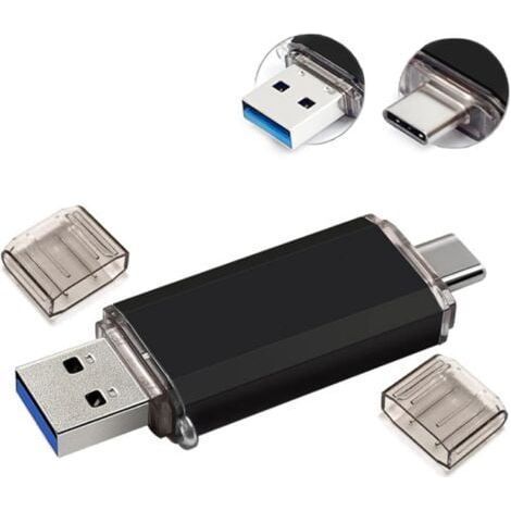 Mémoire stick USB 3.0 rapide double port USB-A + Type C capacité 64Go 128Go couleur noire usage téléphone portable tablette PC (1/5)