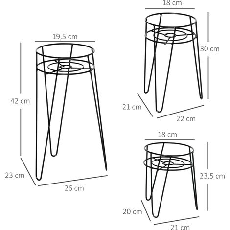 3er-Set Pflanzenständer, 23,5/30/42cm hoch Blumenständer für Innen Außen, Blumentopfständer aus Metall, Blumenhocker für Wohnzimmer, Garten Balkon, Schwarz (1/5)