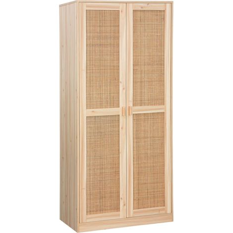 sweeek - Kleiderschrank mit Rattan-Geflecht und Holzdekor, 2 Türen mit Kleiderstange (1/5)