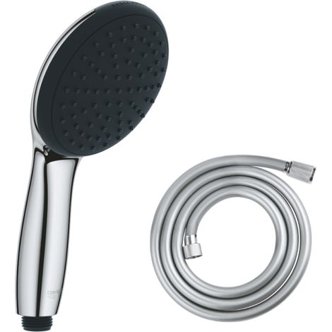 Grohe – Douchette 1 jet pluie chromée – Flexible 1750mm – Technologie EcoJoy pour économie d'eau – Système SpeedClean anticalcaire
