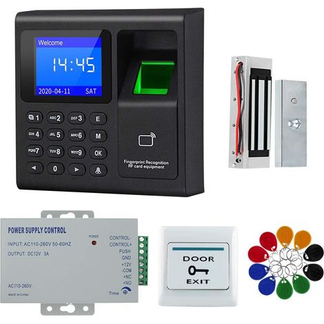 Kit de Système de Contrôle d'Accès de Porte RFID d'Empreintes Digitales de Mot de Passe de Carte,Clavier de Sécurité à Domicile,Bouton de Sortie,10 Porte-clés (60kg Magnetic Lock Kit) (1/5)