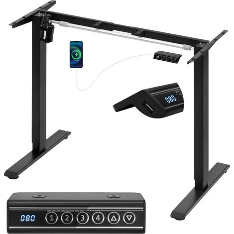 WOLTU Escritorio regulable en altura 72-120 cm, Escritorio ergonómico, Escritorio eléctrico de pie, Negro