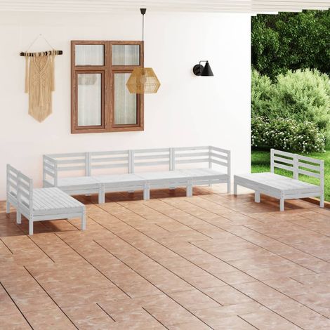 Salon de jardin 8 pcs Ensemble Table et Chaise de Jardin - Blanc Bois de pin massif BV610142 - BonneVie (1/5)