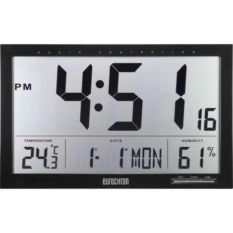 EUROCHRON EFWU JUMBO 100 RADIOPILOTÉ(E) HORLOGE MURALE 370 MM X 230 MM X 30 MM NOIR (1/5)