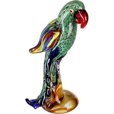 Sculpture, Figurine décorative - Perroquet - Verre - Vert/Rouge/Bleu - Hauteur 28 cm (1/4)