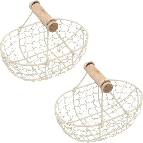 2 pièces panier de fleurs de mariage, panier de fille de fleur en métal panier à main de fille de fleur vintage panier en fil métallique décoratif à la maison avec poignée en bois pour la décoration d