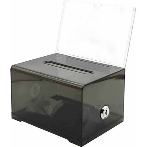 Boîte de don acrylique 1 paquet avec verrou, boîte de vote noire avec porte-pancarte, boîte à suggestions pour la collecte de fonds, don, bar, vote à l'école, 6,2x4,6x3,9 pouces (1/4)