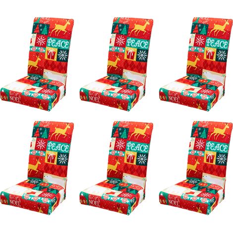 Lot de 6 housses de chaise extensibles, amovibles et lavables, pour Noël, salle à manger, cuisine et fêtes (vert et rouge). (1/3)