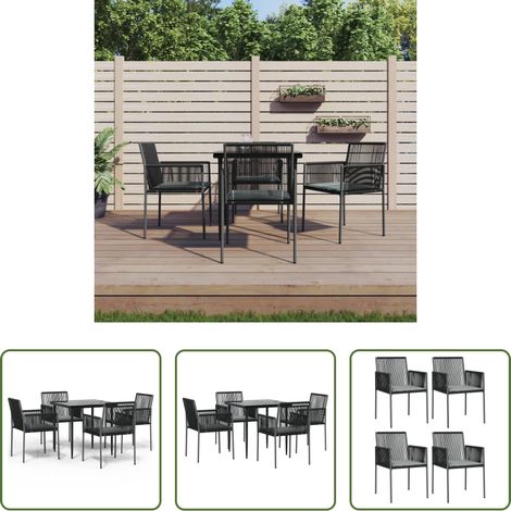 Chaise de jardin - Ensemble à manger de jardin coussins 5pcs noir rotin et acier (1/5)