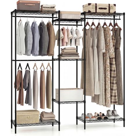 Tragbarer Kleiderschrank mit L-förmiger und horizontaler Aufhängung, Schwarz