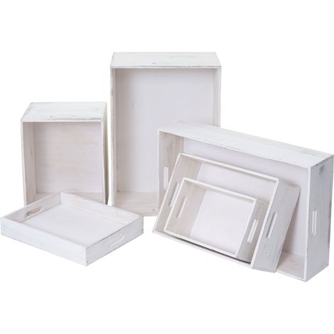 Juego de 6 cajas de madera HHG-121, caja decorativa, caja de madera para almacenamiento, estilo vintage desgastado, blanco desgastado