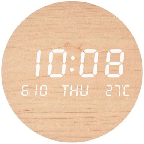 Horloge Murale LED Horloge Créative, Muet Horloge Murale Mode Nordique S201-1PCS-Couleur Bois Massif (Chargement de Type de Stockage de Puissance)