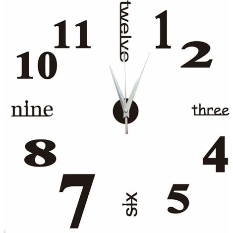 DIY 3D Giant Design Wall Clock Large Round Modern Black (1/5)