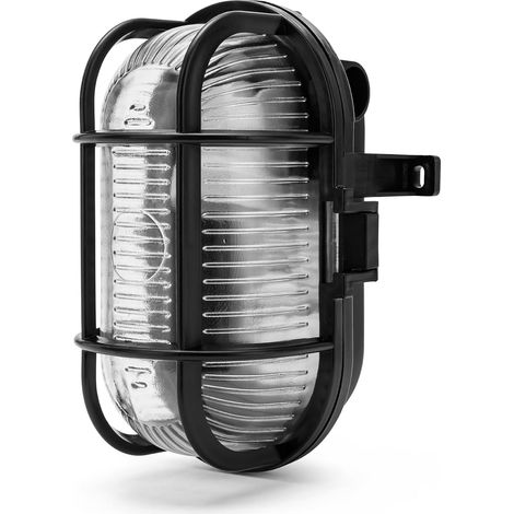Applique/plafonnier Ovale. en Plastique + Verre. LED Compatible. pour intérieur ou extérieur. pour balcons, garages, vérandas, Noir (1/4)