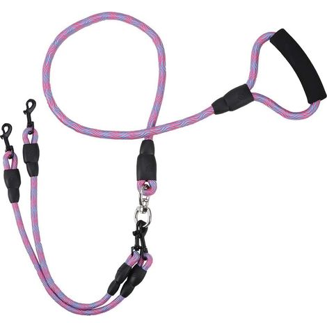 Lot de 1 laisse double pour chien, en nylon avec poignée souple, anti-nœuds, idéale pour l'entraînement à la promenade de 2 chiens. (1/5)