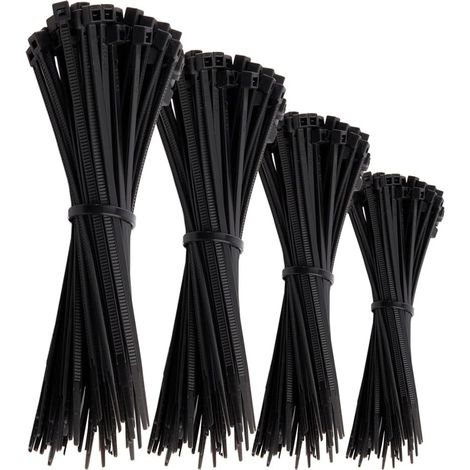 Lot de 400 serre-câbles – 100/150/200/300 mm (100 pièces chacune) – Nylon, différentes tailles, super durables et autobloquants – Pour la gestion des câbles, la maison et l'atelier (noir (1/5)