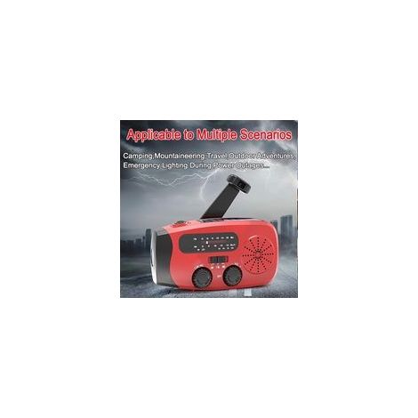 Radio solaire d'urgence à manivelle, radio portable 2000 mAh, rouge (1/4)