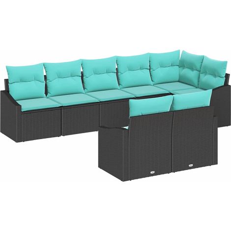 Sofa Set with Cushion 8 pcs Black Poly Rattan vidaXL