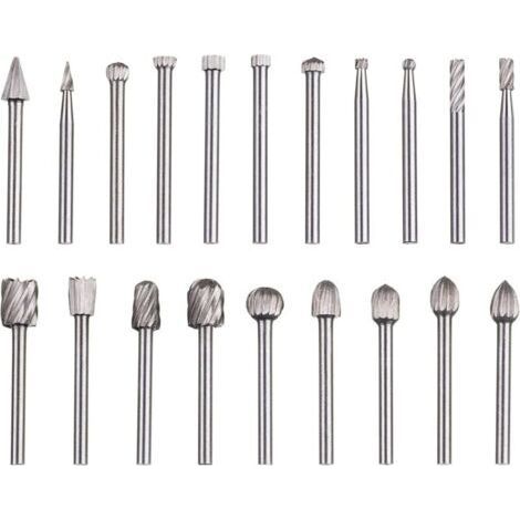 Ce coffret de 20 limes rotatives en acier rapide au tungstène possède une tige de 3 mm de diamètre et est compatible avec les outils rotatifs Dremel. Il convient au travail du bois, à la sculpture, à