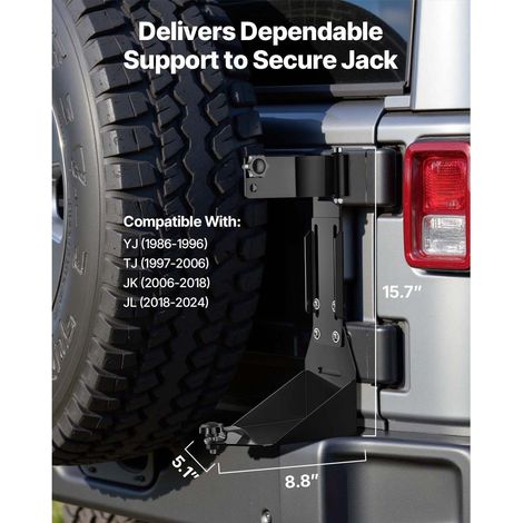Support pour cric haute levée, kit de fixation pour cric agricole, porte-cric tout-terrain, acier 3mm, pour Jeep YJ 1986-1996 TJ 1997-2006 JK 2006-2018 JL 2018-2024 (1/5)