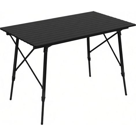 CHICFURN Mesa de camping plegable 120 x 68,5 cm de aluminio negro, altura regulable (1/5)