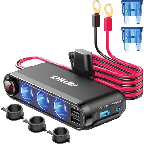 Zigarettenanzünder-Splitter, T-Stück, Voltmeter, USB-Ladegerät, USB-C, 12 V, 24 V, amio-03782 (1/3)