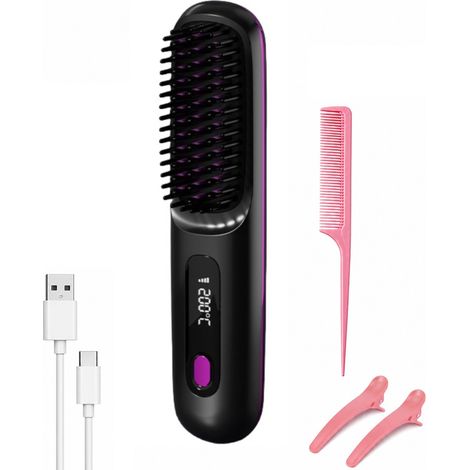 Lisseur et fer à boucler portable sans fil S7, peigne noir (1/5)