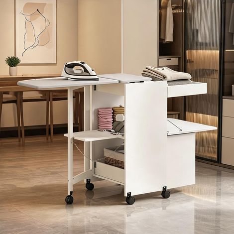 Table basse coloris blanc en lin MDF 154 x 55 x 87 cm (1/5)