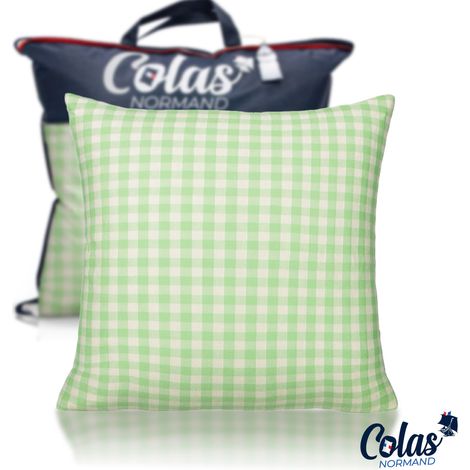 Oreiller moelleux aux motifs vichy vert 60X60cm (1/5)