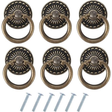 6PCS Poignee de Meuble Vintage Poignées de Tiroir Antique Poignée de Porte en Bronze pour Meuble Armoire Commode Porte Placard (1/5)