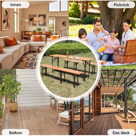 table repas pliable bancs 177 cm bois métal naturel HAVRYA (1/5)
