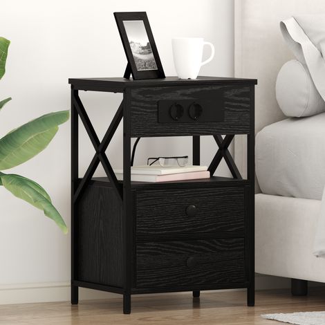 vidaXL Bedside Cabinet Black Oak 40 x 31 x 60 cm Engineered Wood (1/5)