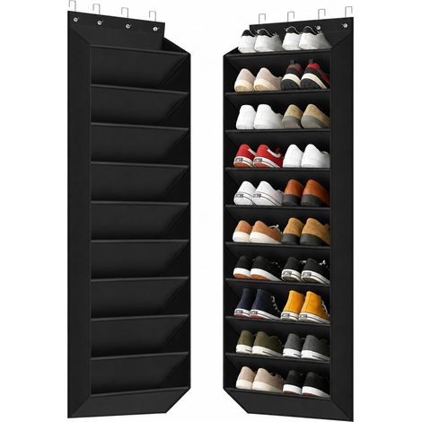 10 Couche Rangement Chaussures Suspendu sur Porte – Porte Chaussures Mural avec 4 Crochets pour Chambre et Salle de Bain, Noir (1/5)