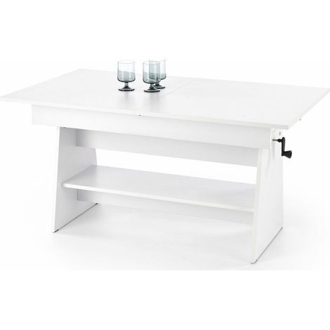 Mesa de centro convertible Houston 1927, Blanco, 61x70x120cm, Diámetro: 0, Aglomerado laminado, Angular