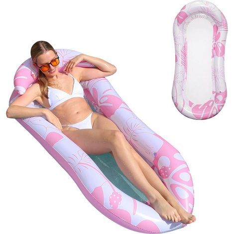 Bouee Piscine, Chaise Longue de Piscine avec Appui-tête, Matelas Hamac Flottant pour Piscine, Jouets Nouilles, Bain de Soleil, Lit Gonflable pour La Plage, 150 x 78 cm Rose (1/5)