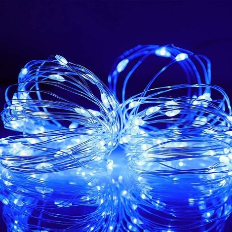 2 guirlandes lumineuses 5 m 50 LED, bleues, extérieur/intérieur, décoration fête jardin mariage Noël