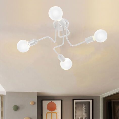 royaluxe- Plafonnier Éclairage En Métal (Blanc) 4 E27 Lustre Moderne Pour Salon Chambre Restaurant Café (Sans Ampoule) (1/5)