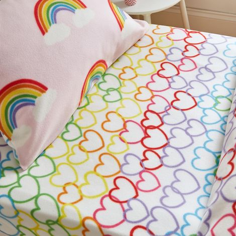 Catherine Lansfield Rainbow Hearts Cosy - Lenzuolo con angoli per letto matrimoniale, in pile, colore: